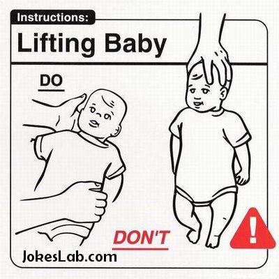 funny illustration, how to lift a baby