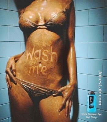 funny ad, shower gel for dirty woman, wash me