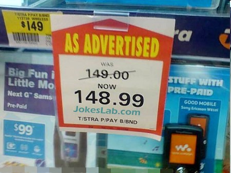 funny sale sign, as advertised