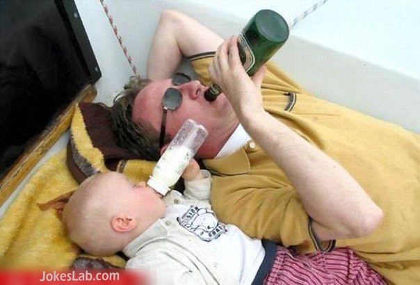 funny baby sitting, drink together
