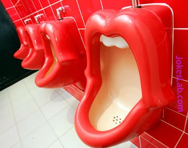 funny urinal, red and hungry mouth waiting for your dick